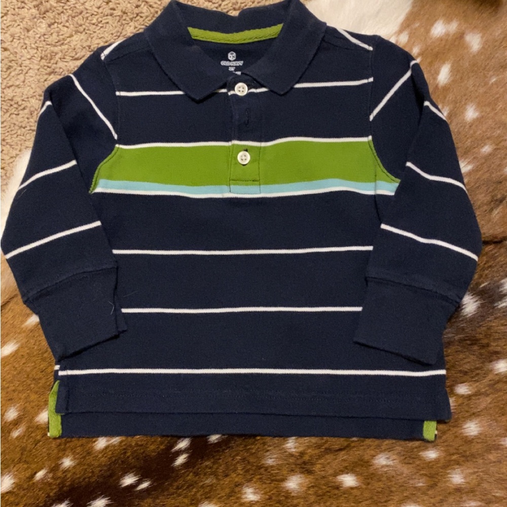 Old Navy Kids Polo with Navy, Green, and White Stripes